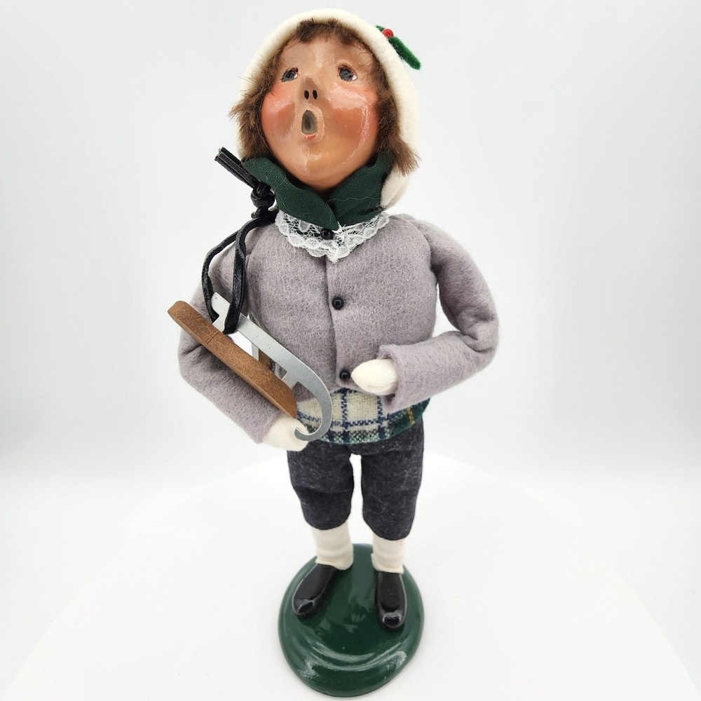 Byers Choice The Carolers Boy Skater Figurine 1992 Grey Ice Skates Vintage